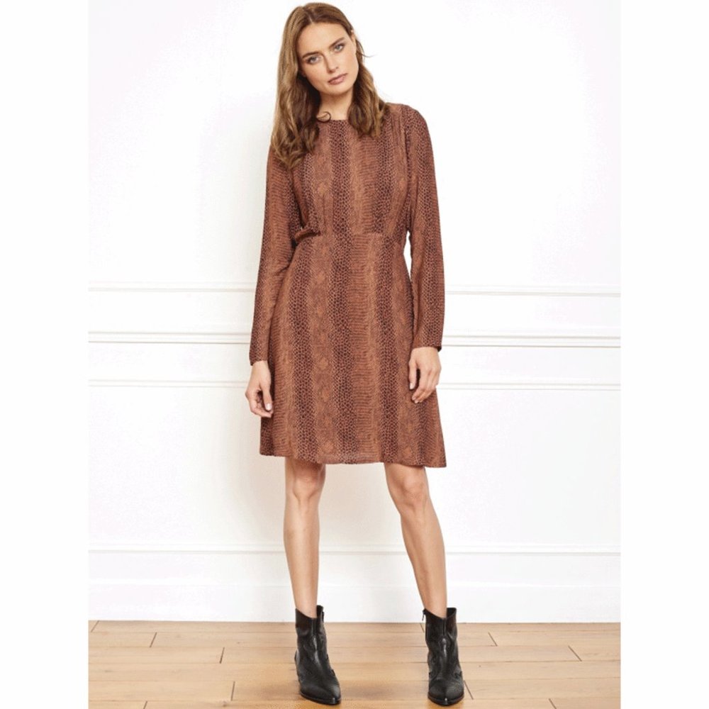 Revolve MKT Studio Rimik Snake Print Long Sleeve Dress 36
